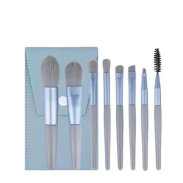 Imagem de Kit Com 8 Pincéis Cerdas Macias Para Maquiagem Com Estojo (Azul)