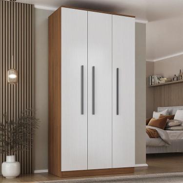 Imagem de Guarda-Roupa Solteiro Lugano 3 Portas 2 Gavetas Nogal/Branco - Hecol Móveis