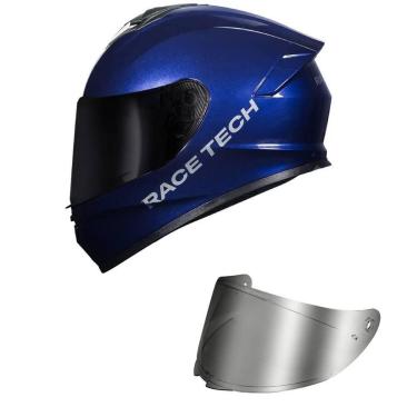 Imagem de Capacete Race Tech Hit Monocolor Azul Mais Viseira Prata-Masculino