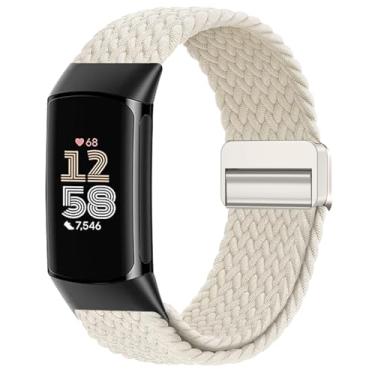 Imagem de Yeahxing Pulseira de nylon trançado magnética compatível com Fitbit Charge 6/Charge 5, fecho ajustável, pulseira esportiva macia e respirável para mulheres e homens, pulseira de substituição para