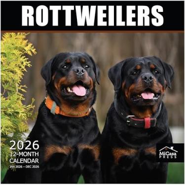 Imagem de Calendário de parede MICASA Rottweilers 2026 12 meses | 30,5 cm x 61 cm aberto | Papel grosso e resistente | Presente | Calendário 2026