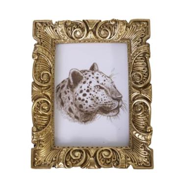 Imagem de WINPLUS+ Moldura vintage quadrada/oblonga com borda clássica esculpida e linda, uma peça de decoração atemporal que combina estilo antigo e design elegante, suporte de parede e exibição de mesa (ouro