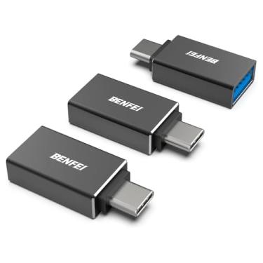 Imagem de Adaptador Usb C Para Usb 3.0 Fêmea, Kit Com 3 Unidades, Conversor Macho Para Fêmea Plug And Play, Preto, Para Conectar Pendrive, Teclado, Mouse E Cabos Em Portas Usb-C