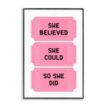 Imagem de Stupell Industries She Believed Girl Power Tickets Arte giclée emoldurada preta, design por Lettered and Lined, 24 x 16