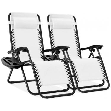 Imagem de Conjunto de 2 Cadeiras de Praia Reclináveis de Malha de Aço da Best Choice Products com Bandejas para Copos,