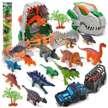 Imagem de Brinquedo de Dinossauro para Crianças: Conjunto Educativo com 12 Figuras Realistas de Dinossauros, Caminhão de Transporte,ROSEORGUN