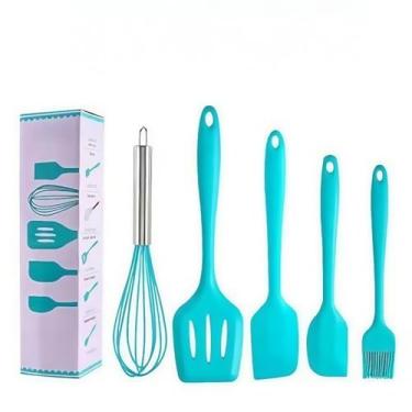 Imagem de Kit De 12 Peças – Utensílios De Cozinha De Silicone, Incluindo Copo, Suporte E Jogo De 5 Utensílios Sem Copo(KIT 5 AZUL S/COPO)