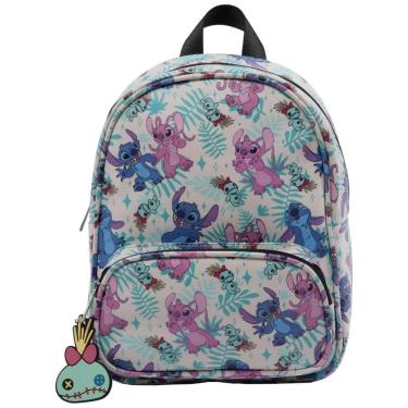 Imagem de Mini Mochila Escolar Infantil 26cm Disney Stitch e Angel para Meninos e Meninas, Branco