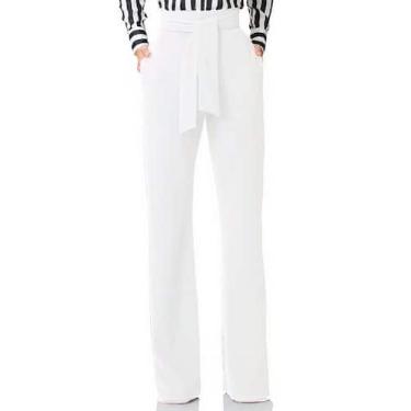 Imagem de Calça feminina Lucuna, fina, perna reta, cintura alta com cinto