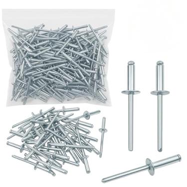 Imagem de 200 peças de rebites pop de alumínio com flange grande, conjunto de rebites cegos para barco de alumínio para trabalho em chapa de aço, rebites longos e marinhos com mandril de aço