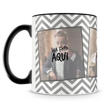 Imagem de Caneca Personalizada de Porcelana com Alça Preta e 3 Fotos - Mod.11 - 