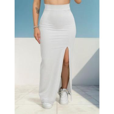Imagem de Saia Feminina Midi Com Fenda Lateral Cintura Alta Plus Size - NoBrand,