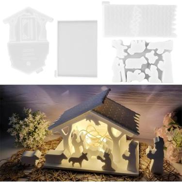 Imagem de Moldes de silicone de Natal, conjunto de moldes de vela de presépio da família Jesus, moldes de resina para fundição epóxi faça você mesmo, decoração religiosa para festas domésticas, suprimentos (C)