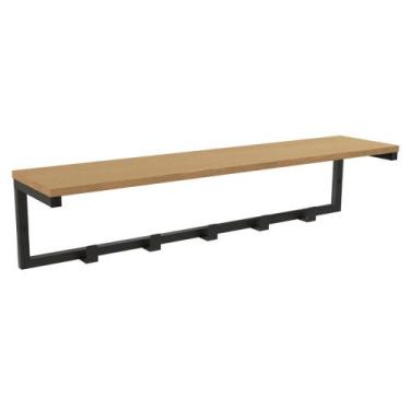 Imagem de Prateleira Decorativa com Cabideiro em Metal/MDP Kappesberg Freijo/Pre