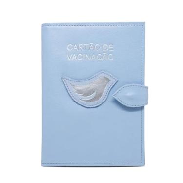 Imagem de Porta Cartão de Vacinação em Couro, Capa Protetora com Detalhe de Pássaro Dourado para Bebês (Azul Bebê)