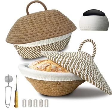 Imagem de Cesta à prova de pão Sourdough Banneton, tigela de massa fermentada de corda de algodão, cesta oval de banneton de pão, kit de massa azeda, cestas de impermeabilização para assar pão de fermento com