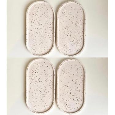 Imagem de Conjunto 2 peças Bandejas Ovais de cimento branco artesanal resistente à água. (4 Peças Efeito Granito)