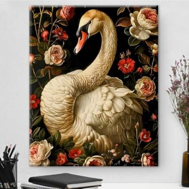 Imagem de Arte de parede em tela estética de rosas de cisne branco vintage pintura de arte para casa fazenda sala de estar quarto decoração de parede 20 x 25 cm