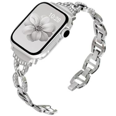 Imagem de Pulseira feminina de diamante brilhante para Apple Watch Ultra 3 de 40 mm, 42 mm, 41 mm, 38 mm, 46 mm, 44 mm, 45 mm e 49 mm, prata / preto/ouro rosa / dourado