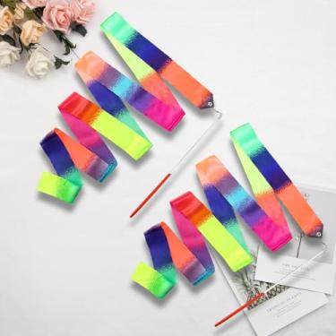 Imagem de 2 peças de dança arco-íris, fita de ginástica rítmica de 78,74 polegadas com varinha, fitas de arco-íris macias girantes para dança artística (colorida)