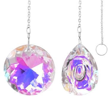 Imagem de 2 peças de lustre pendurado, cristais, prismas para janelas, peças de lustre, pingentes de arco-íris, pingentes redondos e em forma de gota
