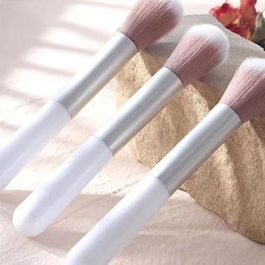 Imagem de 3 pincéis de maquiagem em pó branco blush ferramenta cosmética portátil de fibra macia pincel de contorno de base de cabelo