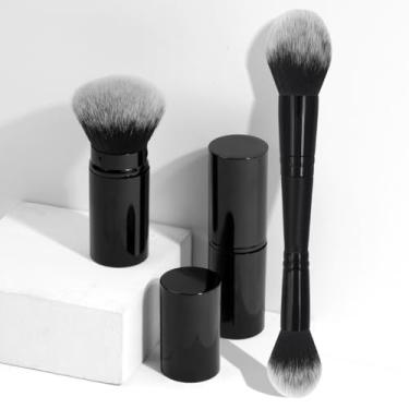 Imagem de 2 pincéis de maquiagem para corretivo, blush, rosto, viagem, polimento e mistura líquida (preto)