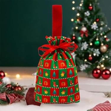 Imagem de Saco de cordão de veludo de Natal bonito padrão de Natal saco de presente de biscoito doce 2026 saco de armazenamento de embalagem de presente de festa de Natal (estilo 3, 23 * 17 cm)