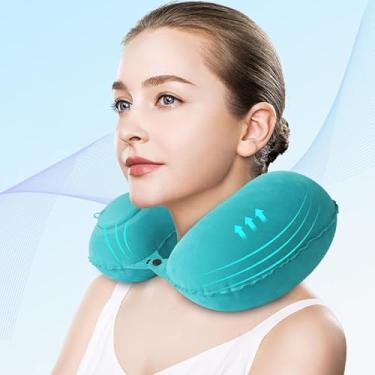 Imagem de Travesseiro inflável de viagem para pescoço para suporte de pescoço, travesseiro de viagem portátil e compressível para aviões, trem, carro, casa e escritório (verde)