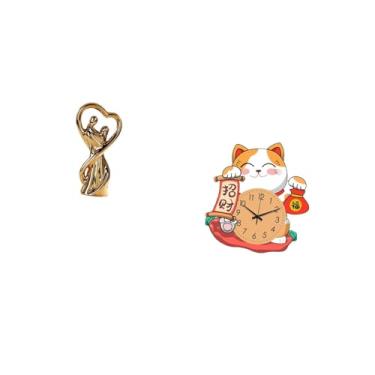Imagem de Fenteer Relógio de Parede de Gato com Estatueta de Casal, Decoração para Casa, Escultura de Amantes, Ornamento para O Dia Dos Namorados, Aniversário, Namorada
