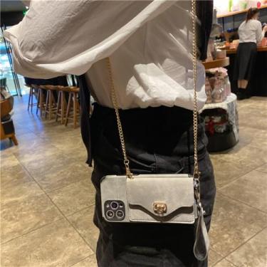 Imagem de Capa de telefone porta-cartão crossbody para iPhone 11 12 13 14PRO MAX MINI XS XR 7 8 PLUS SE 2020 Capa carteira com corrente longa de ombro, cinza, para 7plus ou 8plus