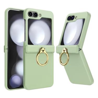 Imagem de Capa de telefone elegante de cor sólida com suporte de anel para Samsung Galaxy Z Flip 5 4 3 flip4 flip5 zflip5 zflip4 zlip3 capa, verde claro, para Z Flip 4