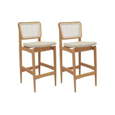 Imagem de Banqueta Sala De Jantar Liz 1bmm009ca Premium Madeira Maciça Kit 2 Un Carvalho-linho Bege Argila-tela Bege - Kappesberg