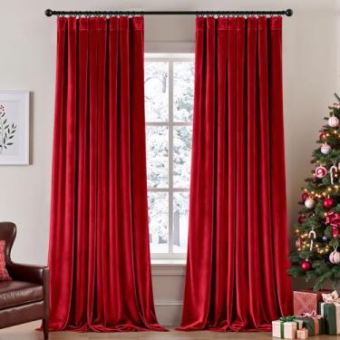 Imagem de Cortinas de veludo vermelho de Natal de 267 cm de comprimento, blecaute, isolamento térmico, à prova de som, cortinas de escurecimento de quarto, cortinas de janela plissadas para quarto, sala de