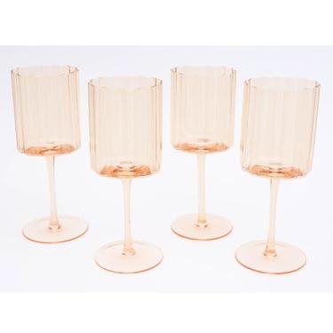 Imagem de Jeanne Fitz Taça de vinho canelada, borda recortada; conjunto de 4; 340 g; âmbar (taças de vinho âmbar)