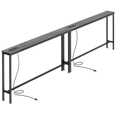 Imagem de SUPERJARE Mesa de sofá de 102,4 polegadas com tomadas elétricas e portas USB-C, mesas de console estreitas de 14 cm, mesas de sofá de entrada com armazenamento, sofá atrás, espaços pequenos, sala de