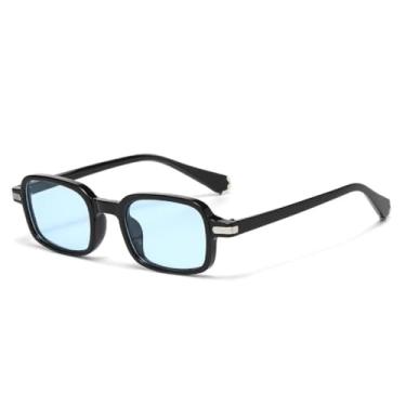 Imagem de VFDHN Óculos de sol femininos retrô retangulares, modernos, transparentes, lentes degradê, UV400, masculino, rebites (preto e azul)