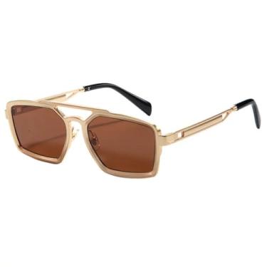 Imagem de HCPIHF Óculos de sol de metal retrô de luxo feminino, óculos de sol da moda com gradiente UV400, masculino, punk (dourado-marrom)
