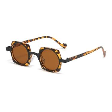 Imagem de VFDHN Óculos de sol pequenos da moda punk, femininos, retrô, lentes transparentes, masculino, armação (C4, leopardo, chá)