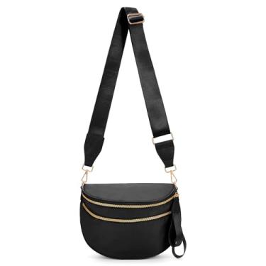 Imagem de Pochetes para mulheres, bolsa transversal com cinto, bolsa transversal de nylon, unissex, moderna, com alça ajustável, Preto, Small to Medium