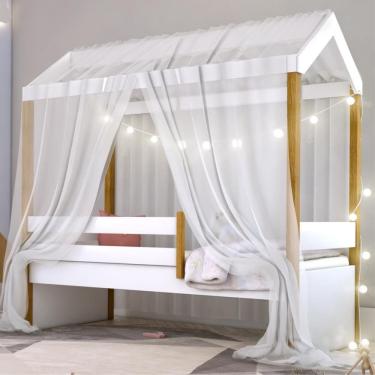 Imagem de Cama Montessori Exclusiv Fio de Luz Colchão e Voal Branco