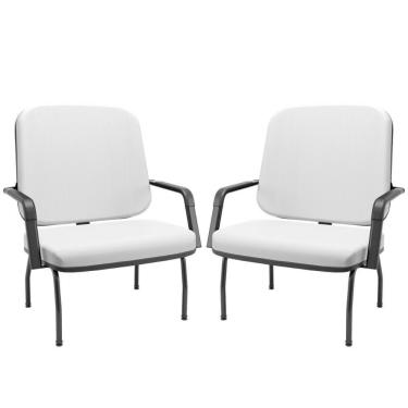 Imagem de Kit 02 Cadeiras De Escritório Recepção Com Braço Fixa Preta Magno P03 Vinil Branco - Lyam Decor