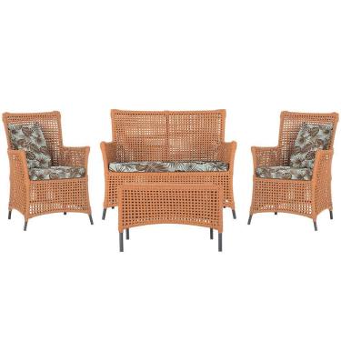 Imagem de Jogo Sofá E 2 Poltronas E Mesa Igapó Preta E6 Trama Original Terra Cota