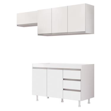 Imagem de Cozinha Planejada Lux 3 Peças 100%mdf Balcão Gabinete Sem Tampo 119cm 3 Gavetas Branco - Abmaza