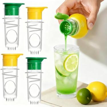 Imagem de 4 espremedores de limão – espremedor de frutas cítricas manual, espremedor de limão portátil, tampa rosqueada com filtro, livre de BPA, fácil de limpar e transportar, gira para extrair suco de limão