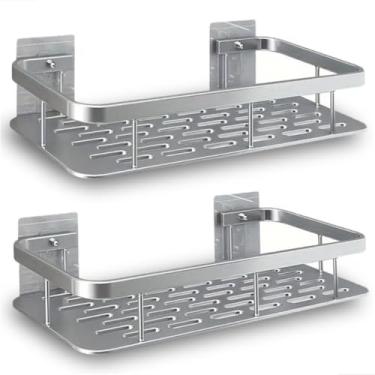 Imagem de Suporte Para Shampoo Prateado E Dourado Para Prateleira De Banheiro Com Adesivo Incluído(Prata,2 Suportes)