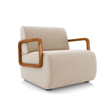 Imagem de Poltrona Sala De Estar Braço De Madeira Hellen Veludo K01 - D'rossi Cor Bege