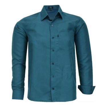 Imagem de Camisa Masculina Lbl Comfort Manga Longa Não Amassa 3027, Azul, Petról