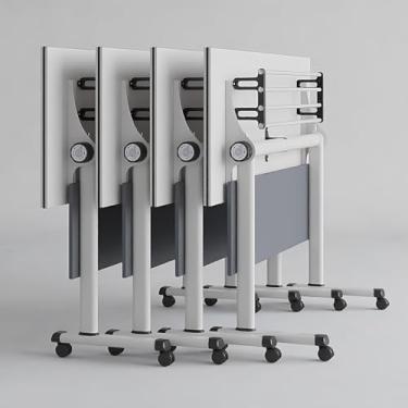 Imagem de Mesa de conferência dobrável, mesa de reunião móvel moderna com rodas silenciosas, mesa de treinamento de madeira para recepção de escritório, sala de aula, treinamento (140 x 60 x 75 cm)