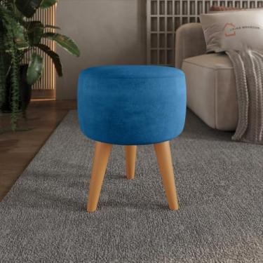 Imagem de Puff Redondo Banqueta Estofada Decorativa Pé Palito (Azul)